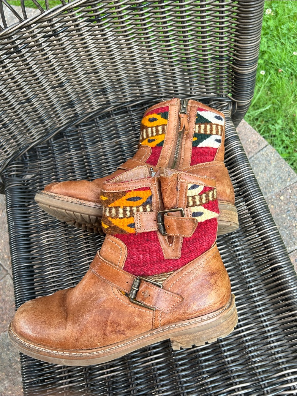 Sofft Tan Leather Bohi Boots with Aztec Woven Shaft adjustable sides side zipp - Picture 5 of 10